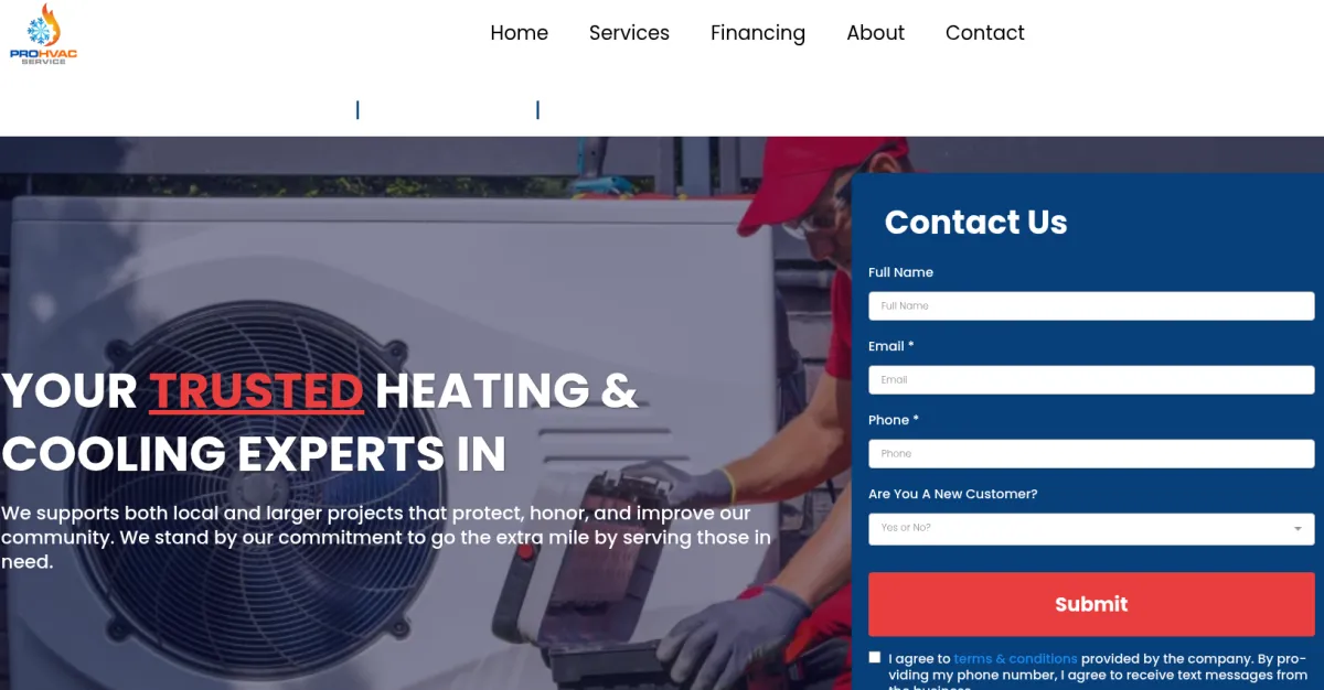Sample web design for an HVAC contractor built by Velocity Designs
