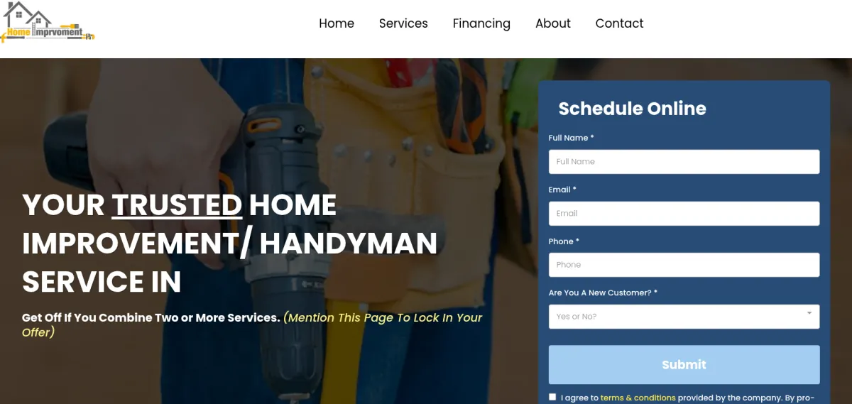 Sample website design for a handyman business built by Velocity Designs