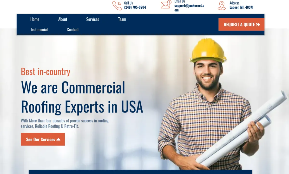 Sample web design for a roofing contractor built by Velocity Designs