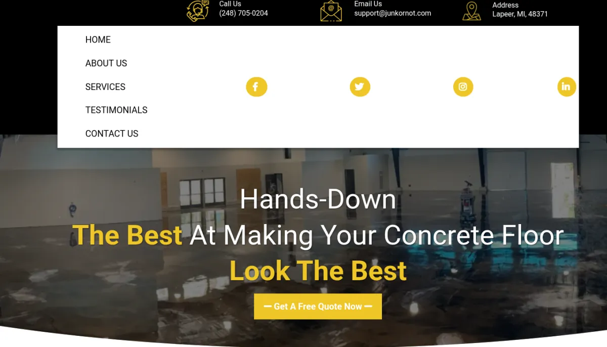 Sample web design for a concrete contractor built by Velocity Designs