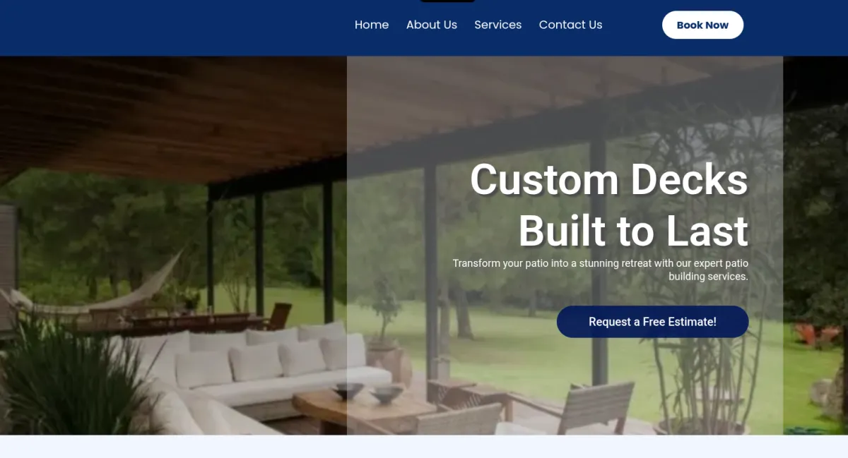 Sample website design for a deck building company built by Velocity Designs