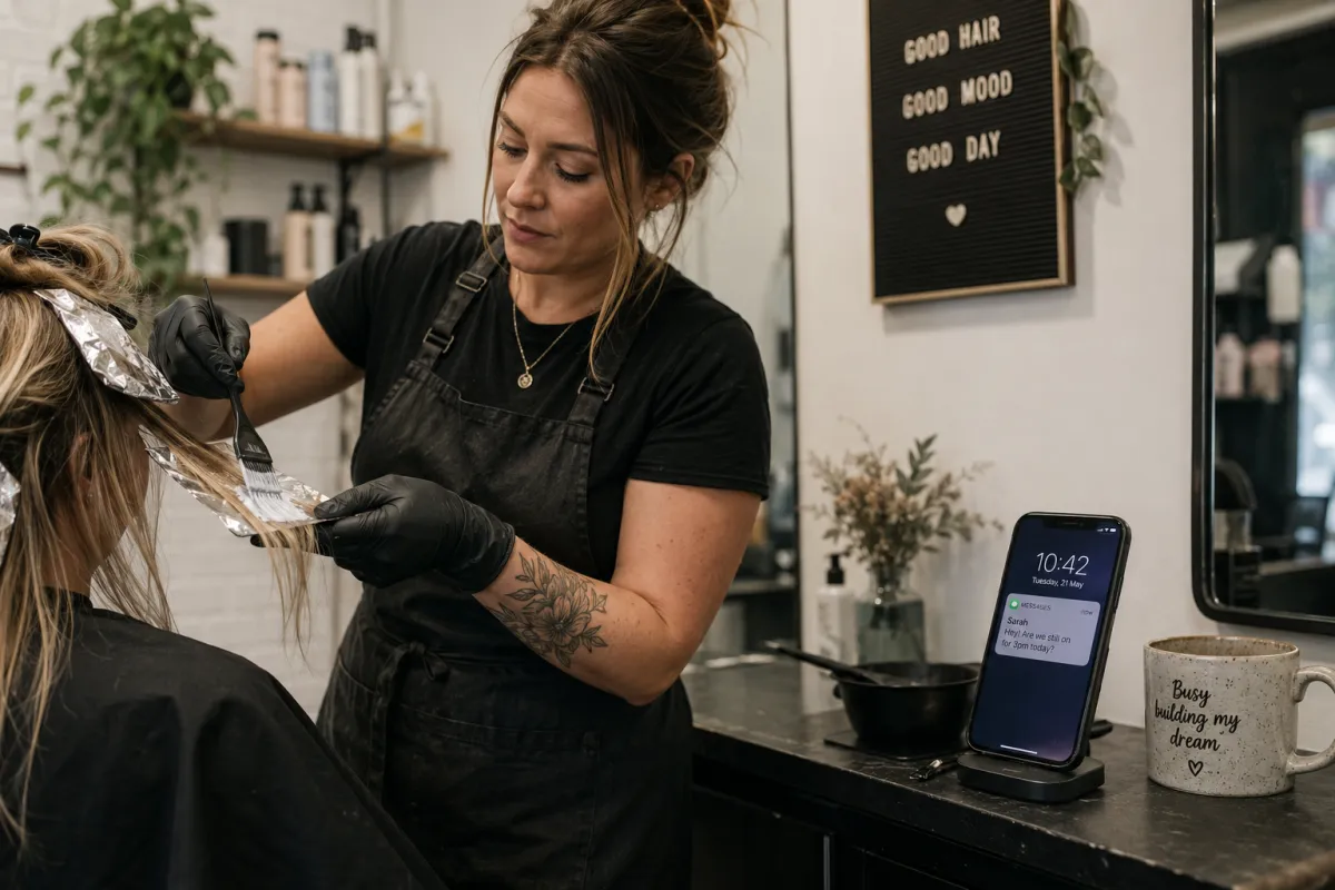 Small business owner missing a phone call while working with a customer