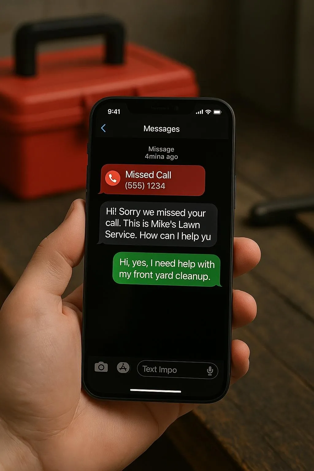 Cell phone with missed call and text back.