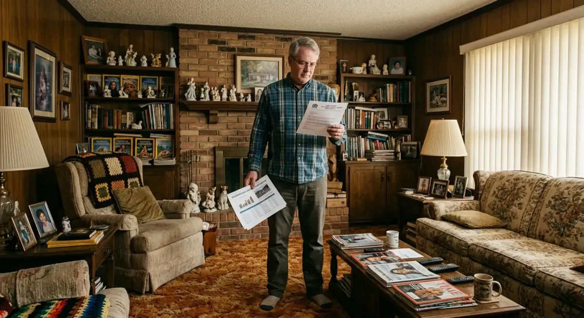 son of parents reviewing cash offer for parents home from we buy ugly houses