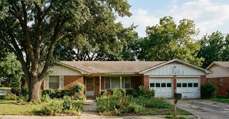 Fort Worth ranch-style home with FOR SALE sign, mature trees, typical DFW neighborhood