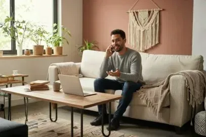 Remote talent taking on the phone.