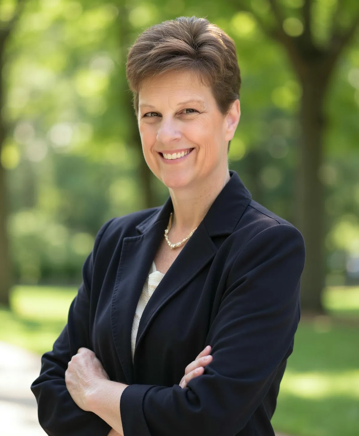 A confident female AI specialist in her 30s, with medium skin tone and sleek hair, stands in a softly lit office surrounded by beauty tech devices and wellness books. She smiles warmly, exuding expertise and approachability.