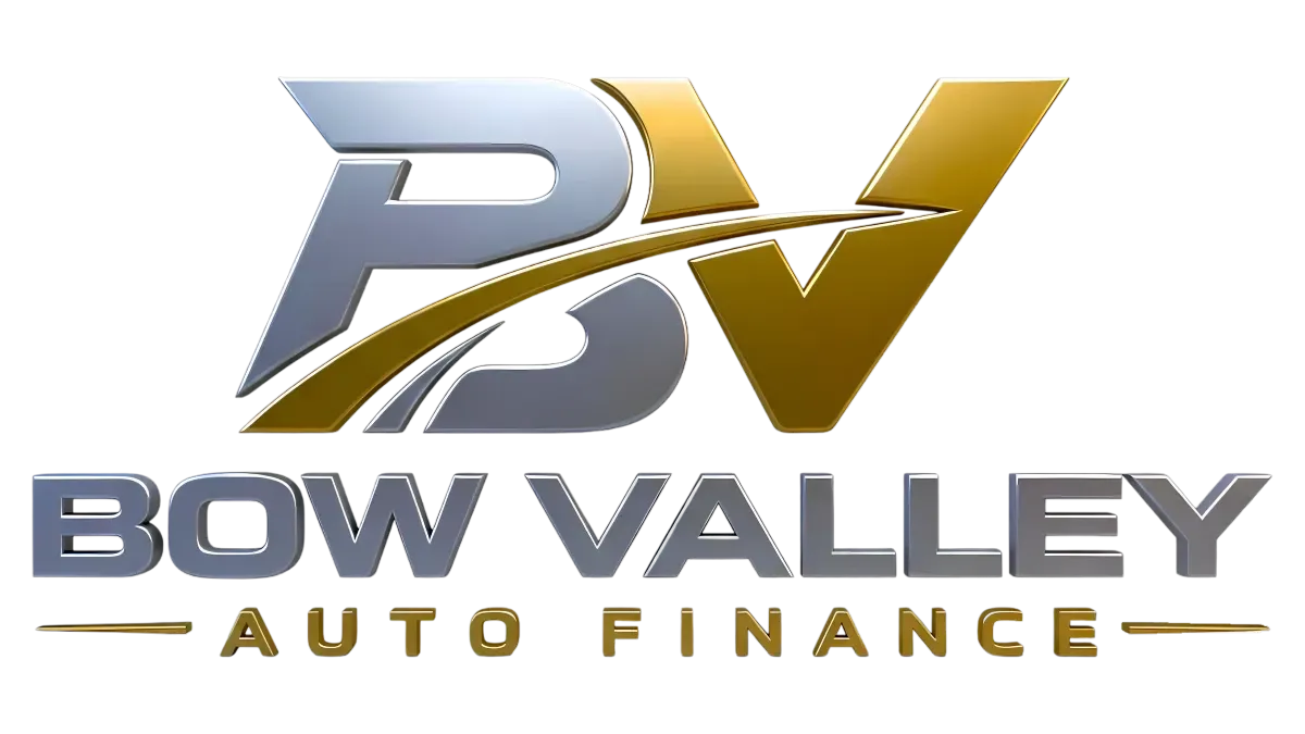 Bow Valley Auto Finance logo featuring a silver and gold BV monogram with a sweeping road design