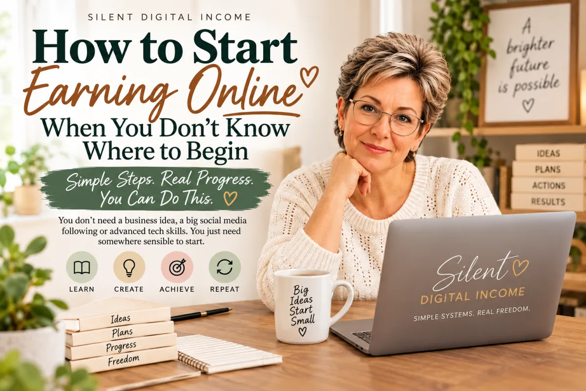 Woman working at a laptop with the words How to Start Earning Online When You Don’t Know Where to Begin