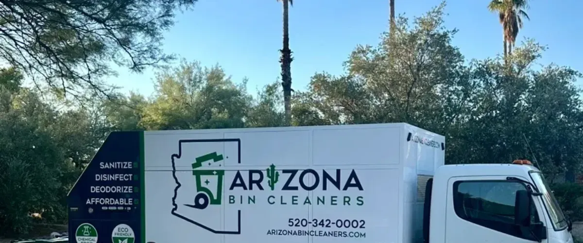 Arizona Bin Cleaners service truck parked outdoors, offering eco-friendly trash bin cleaning.