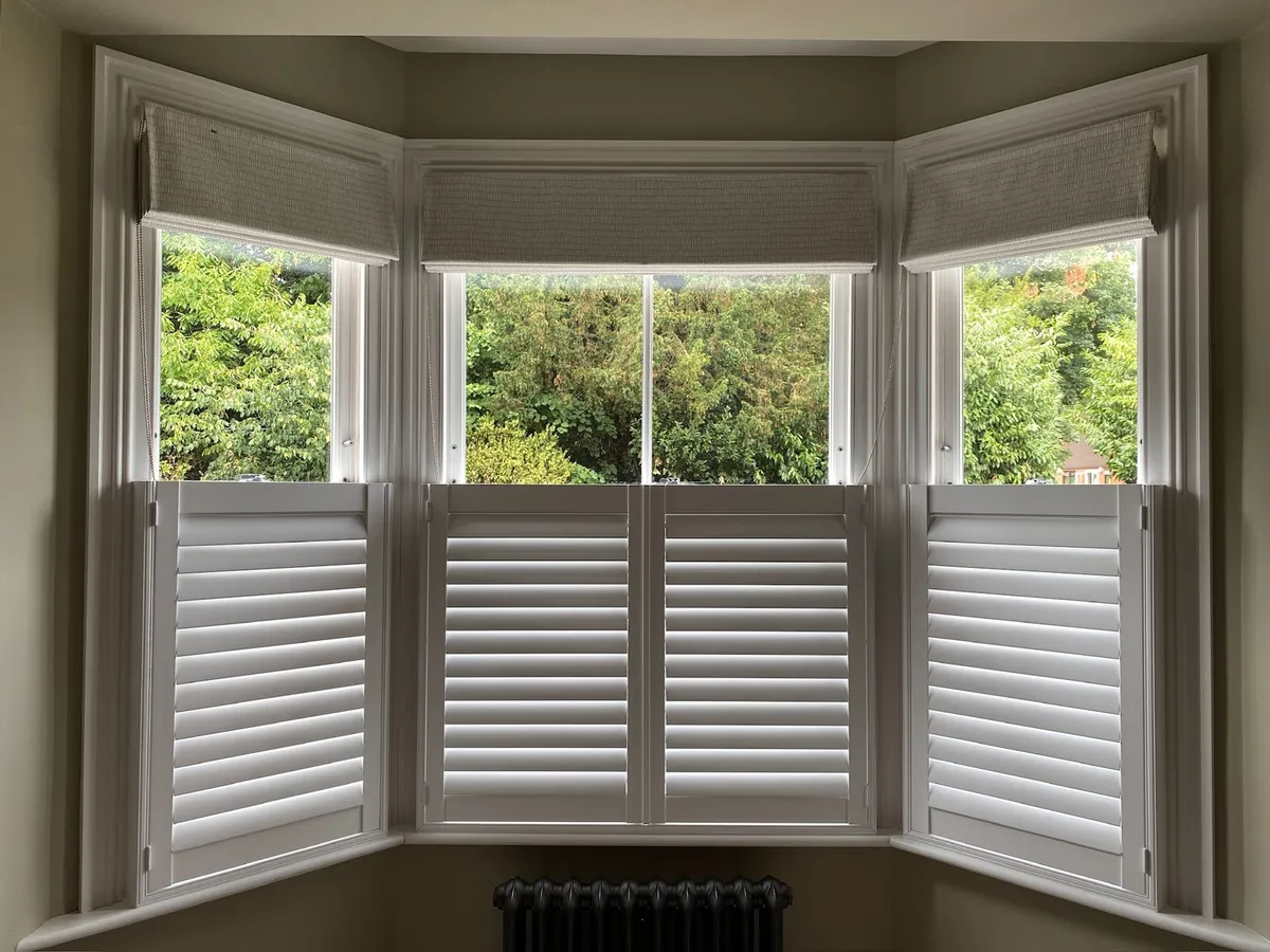Cafe style shutters in a bay window