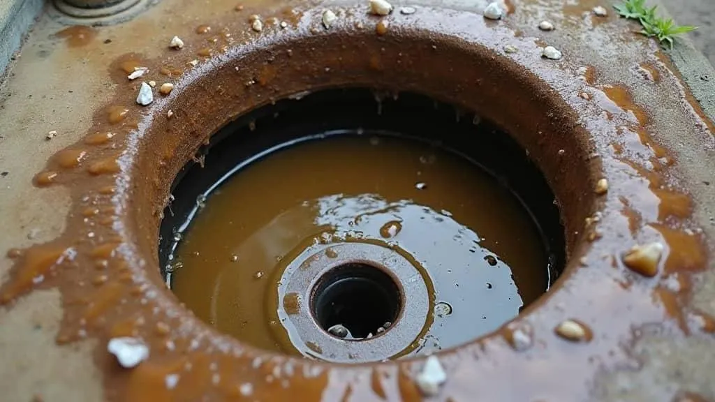 Sewage overflow from access chamber requiring urgent drainage attention