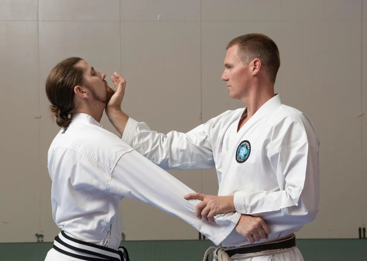 Sam and his student doing a karate stunt