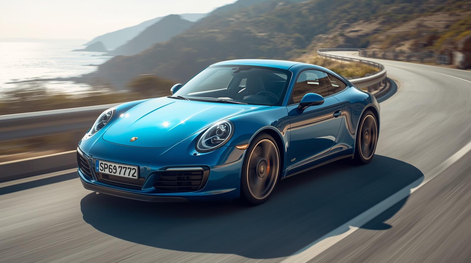 Porsche logo on a dark wall with greenery