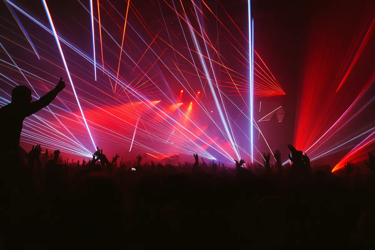 "UMALOU World Music Fest in Prague – live concert with lasers, lights, and a crowd of 700+ music fans celebrating global sounds."