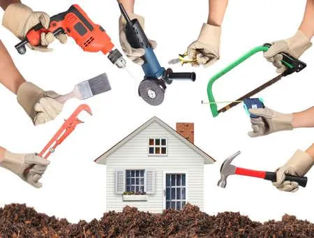 Illustration of various tools surrounding a house representing marketing and home improvement