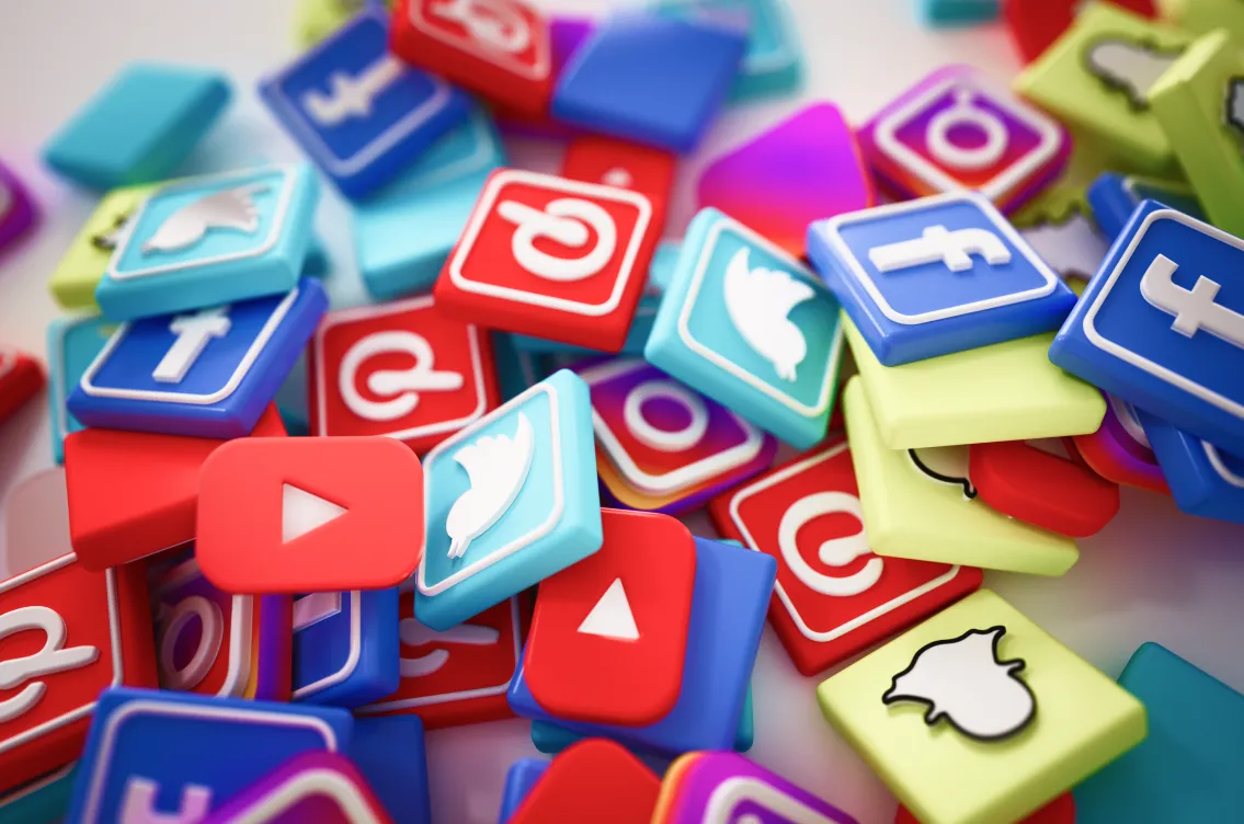 social icons in physical and scattered form