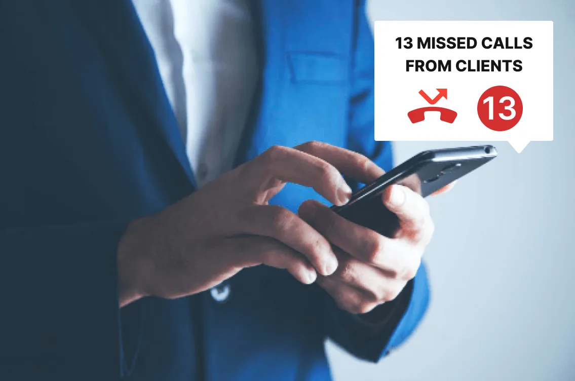 man holding a phone in hand with number of missed calls displayed