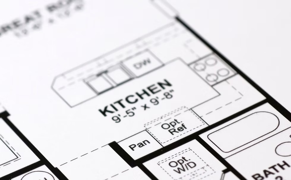 Detailed kitchen and appliance floor plan for a Minnesota Assisted Living Facility showing MDH-compliant sink, stove, and food prep areas.