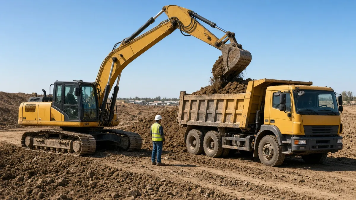 Heavy equipment operator working on an active construction site