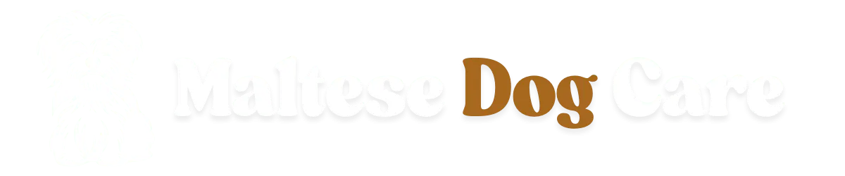 Maltese Dog Care logo featuring a stylized Maltese dog illustration and bold text emphasizing dog care services for Maltese breeds.