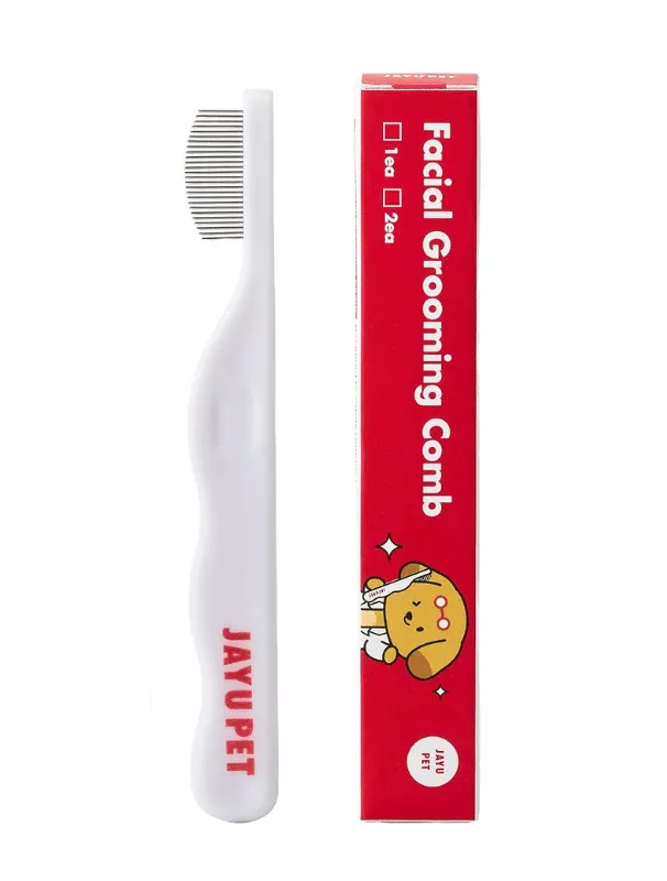 JAYU PET Facial Grooming Comb with rounded teeth for removing tear stains and eye debris, featuring a durable stainless steel build and ergonomic design for comfortable grooming of Maltese dogs.
