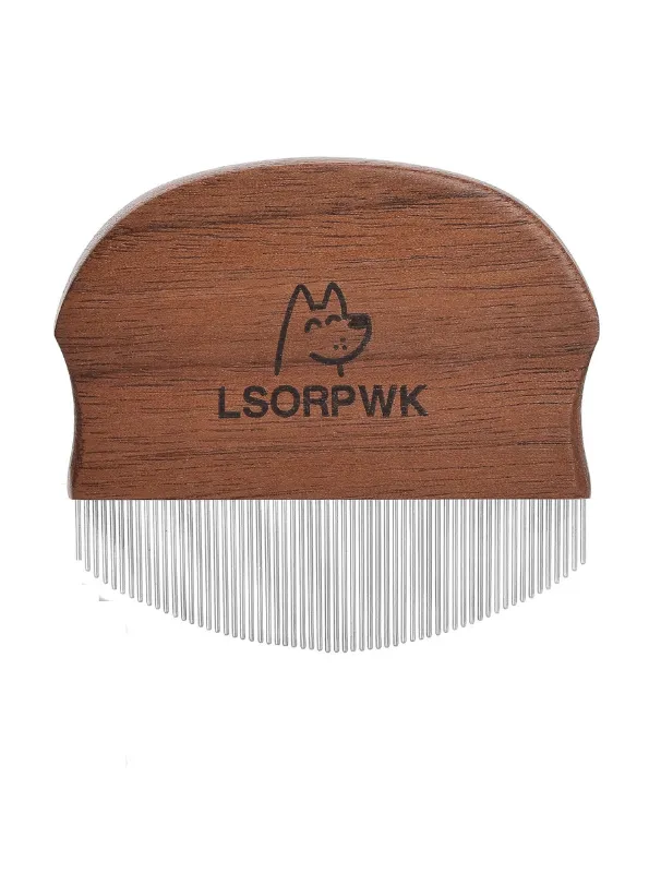 Wooden grooming comb for dogs with fine teeth, ideal for removing tear stains and debris from sensitive areas, featuring a comfortable grip and eco-friendly design.
