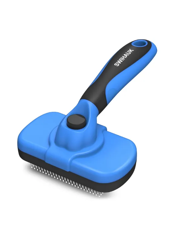 Blue slicker brush designed for Maltese dog grooming, featuring a comfortable grip and fine bristles for gentle detangling and mat prevention.