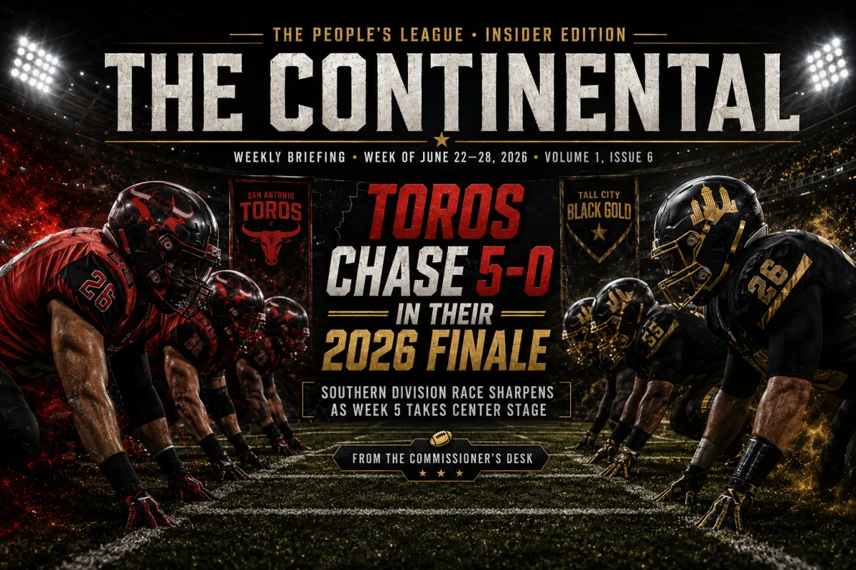 The Continental Weekly Briefing: Toros Chase 5–0 as Southern Division Race Sharpens