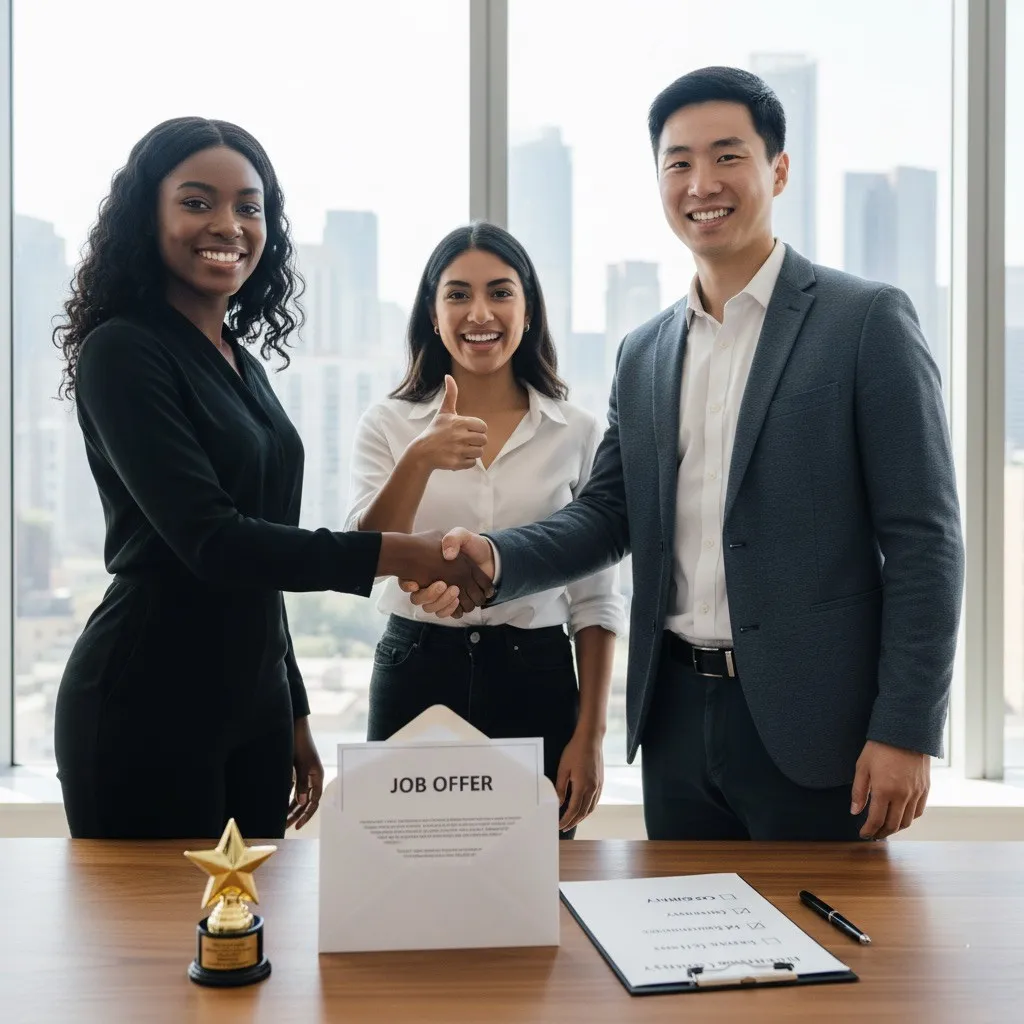 Confident professional practicing interview responses