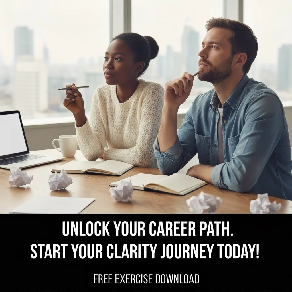 Printed career clarity workbook on a desk with a pen and soft natural light