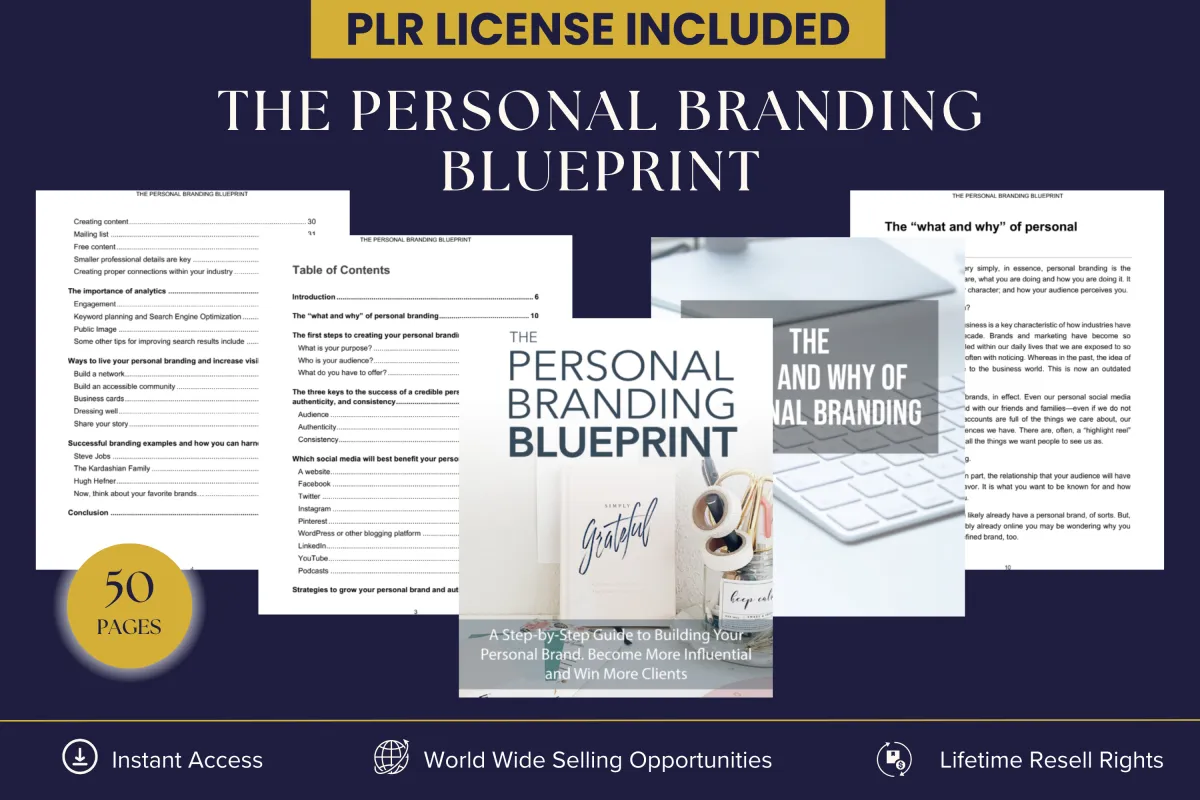 PLR Personal Branding Blueprint - Ebook for entrepreneurs, affiliate marketer, digitalmarketers. A step by step guide to building your personal brand, become more influential and win more clients. Instant acces with lifeime resell rights.