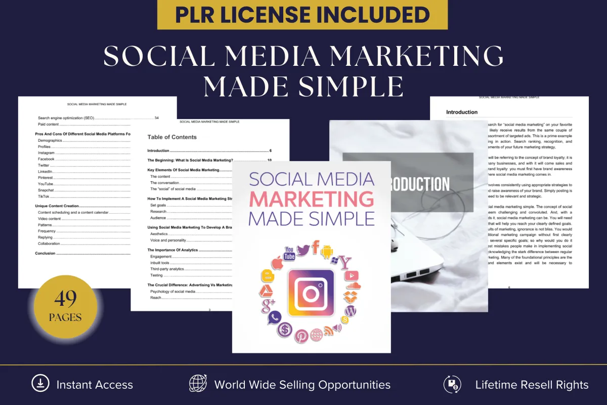 PLR Social Media Marketing Made Simple - ebook for digital marketers, affiliate marketers, and online entrepreneurs. Instant access with lifetime resell rights