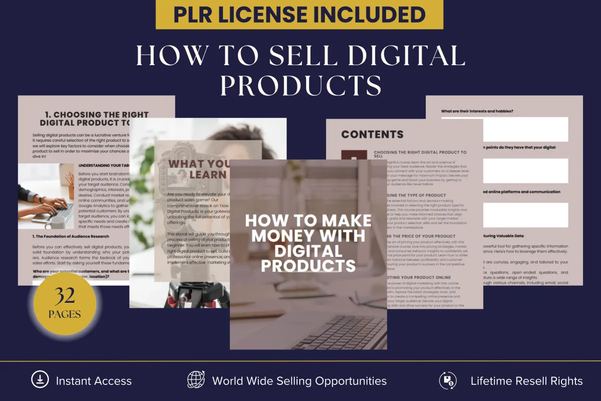 PLR How To Make Money With Digital Products - ebook for digital marketers including choosing the right digital product to sell, choosing the type of product, setting the price of your product, promoting your product online, the process of selling digital products, after sales support and follow up strategy. Instant access with lifetime resell rights.