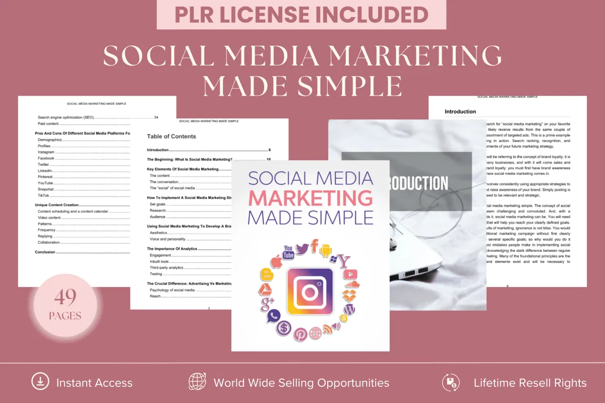 PLR Social Media Marketing Made Simple - ebook for digital marketers, affiliate marketers, and online entrepreneurs. Instant access with lifetime resell rights