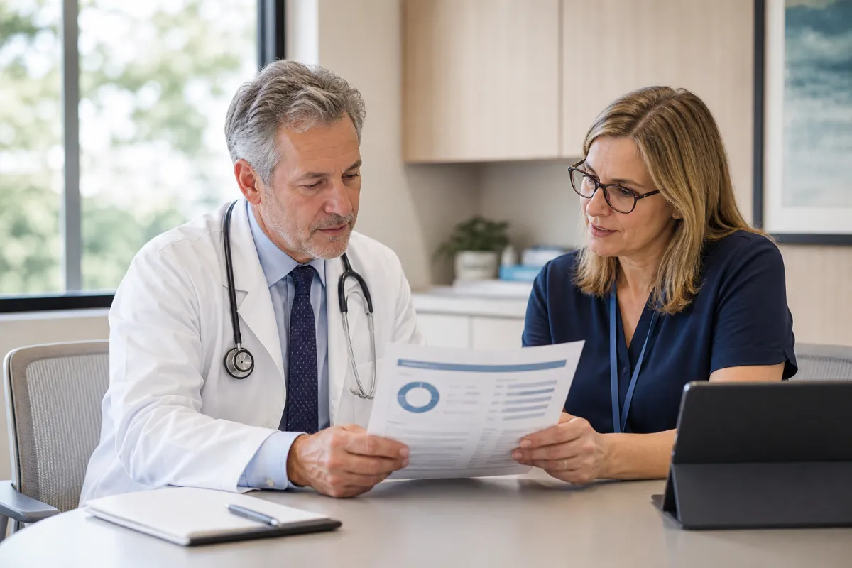 Physician and Vital Touch care coordinator reviewing a remote-care patient summary