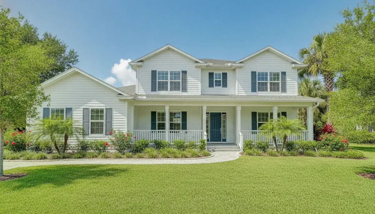 Freshly soft washed white vinyl siding on a Florida home