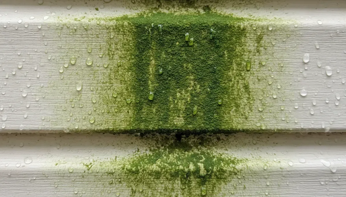 Green algae growth on the shaded side of house siding