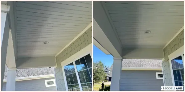 Covered lanai ceiling cleaned of mildew and cobwebs