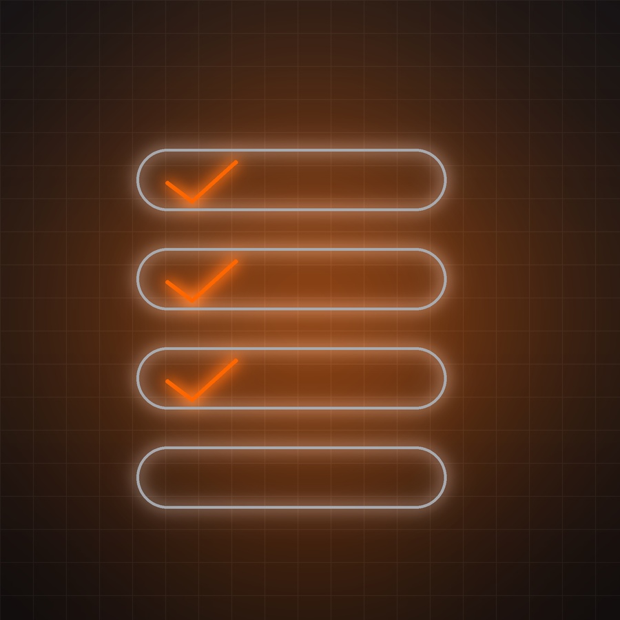 A glowing purple checkmark inside a rounded square icon, surrounded by additional faint checkmarks floating in a dark digital environment.