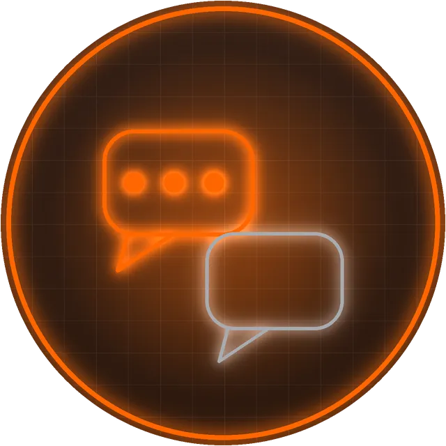 A purple circle with an icon in the middle that shows two chat bubbles