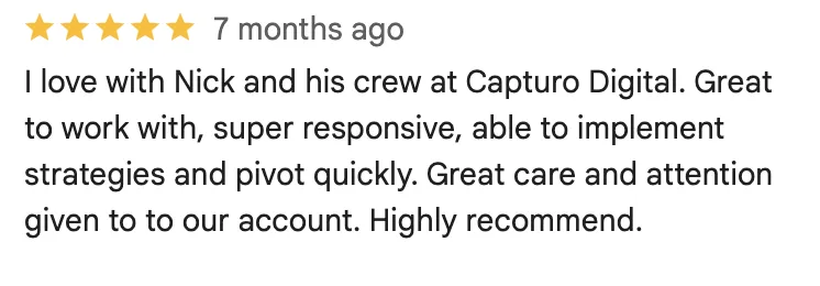 5 star review for Capturo Digital from gym owner