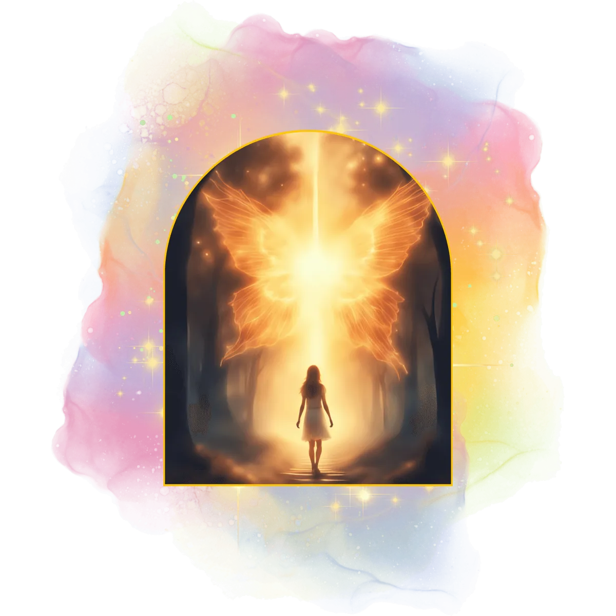 Kvinne går inn i sommerfuglens portal av forvandling og transformasjon