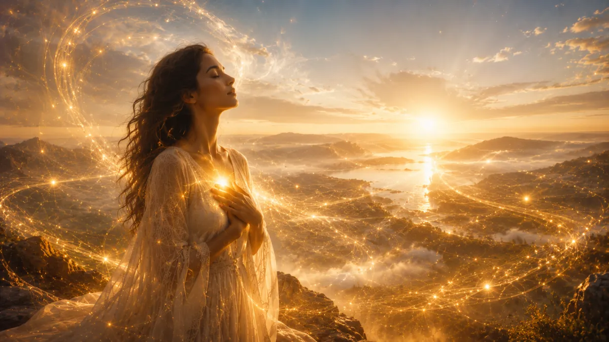 A woman that lock in the proof from spirit with a new calmness and embodied trus in her.