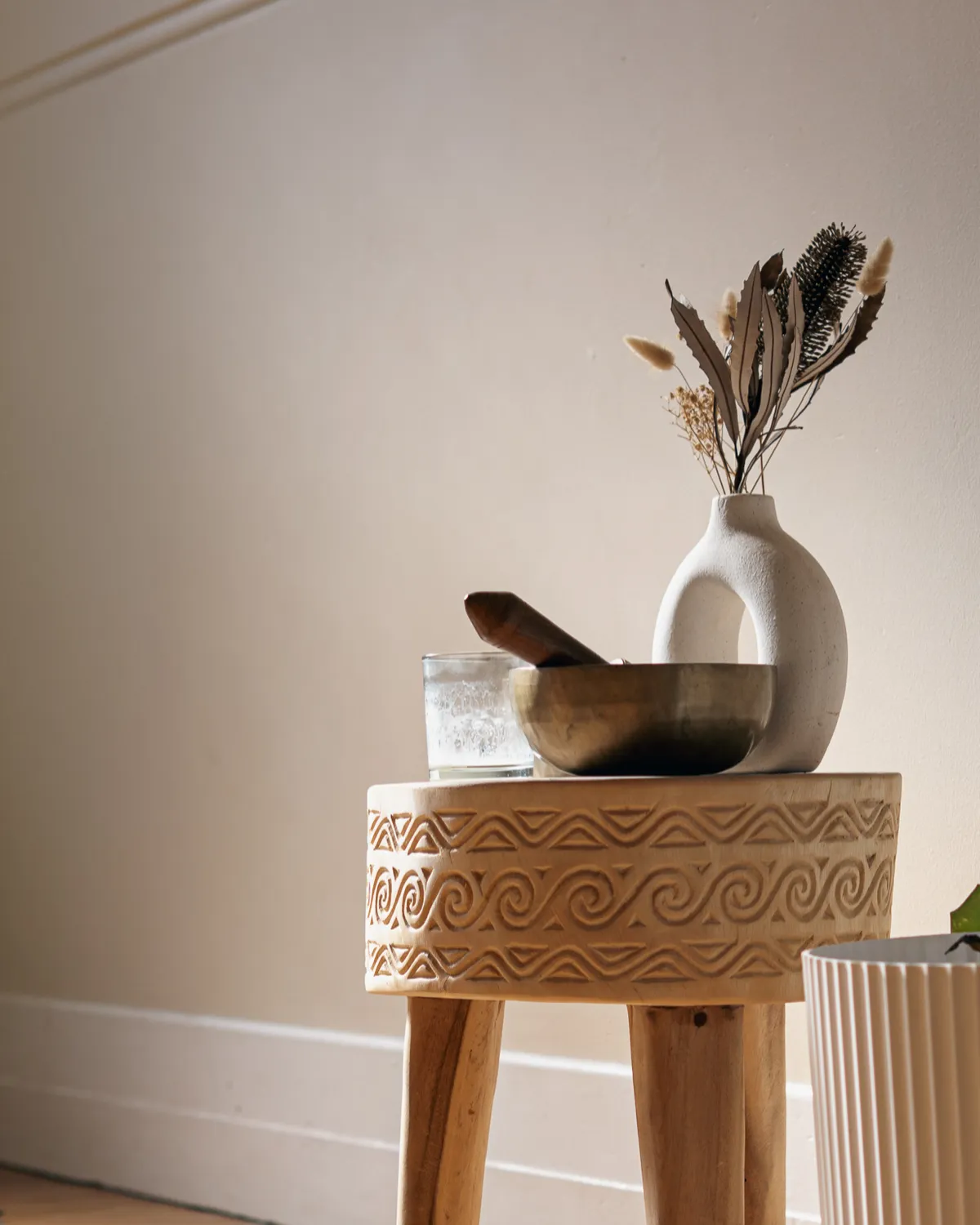 Quiet meditation space with natural materials