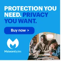 Malwarebytes logo with a blue shield symbolizing advanced malware protection and antivirus software.