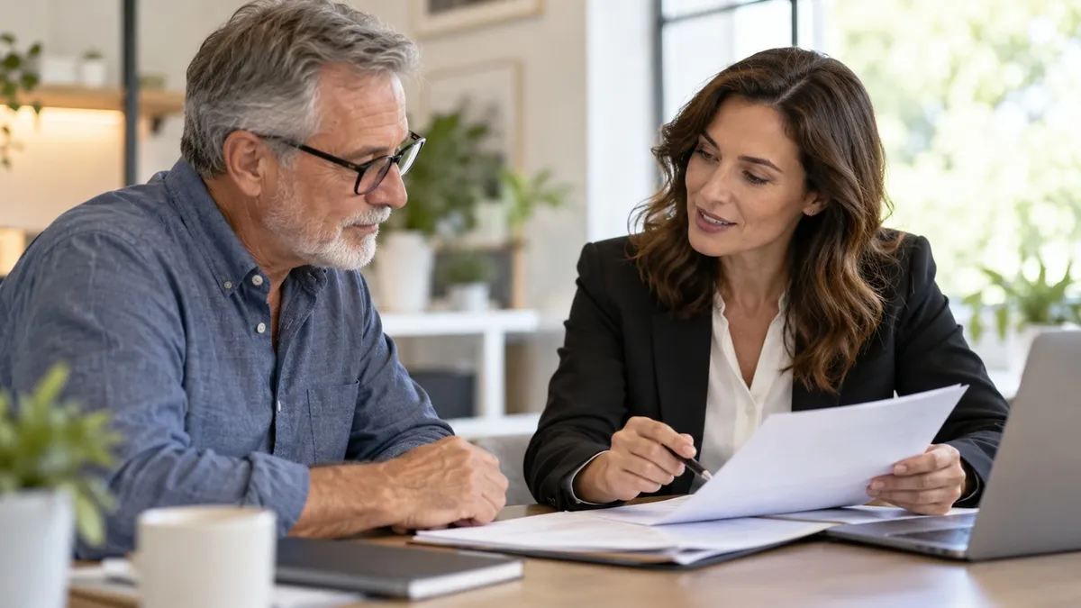 An adult reviewing disability benefit documents with an advisor