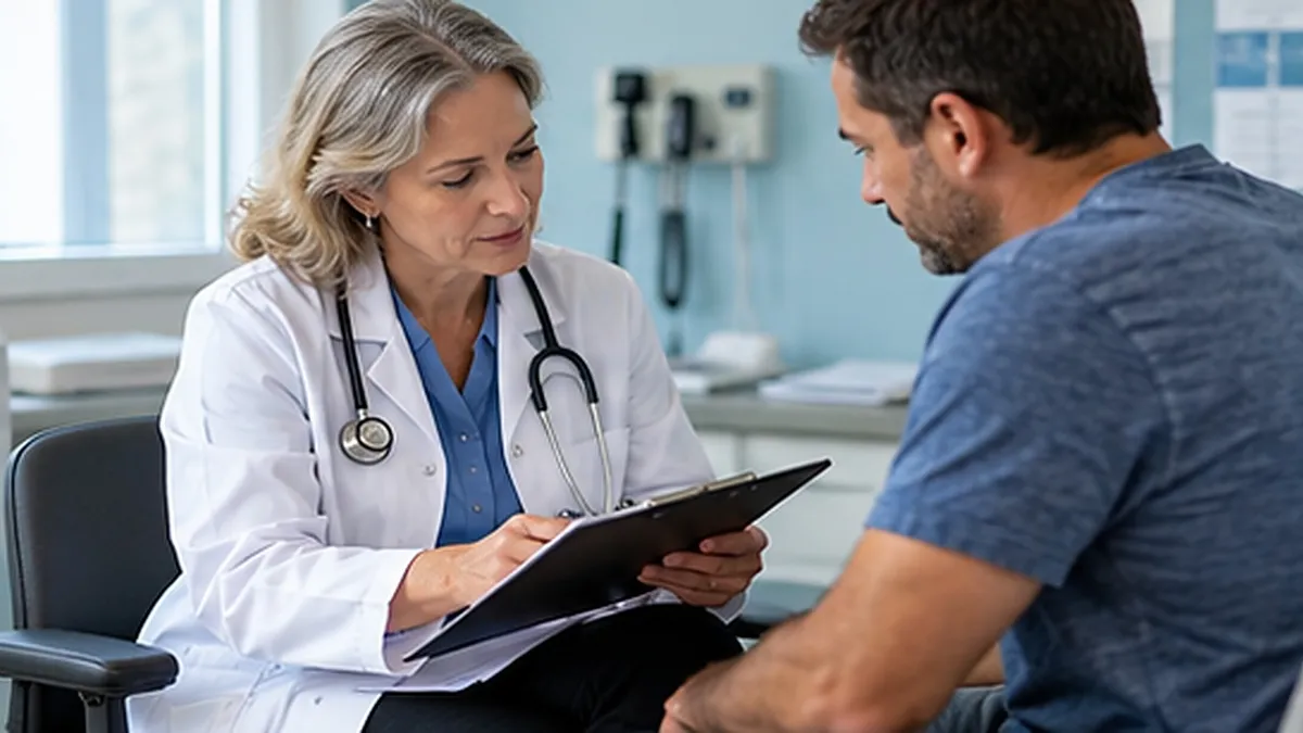 A patient discussing a worsening health condition with a doctor