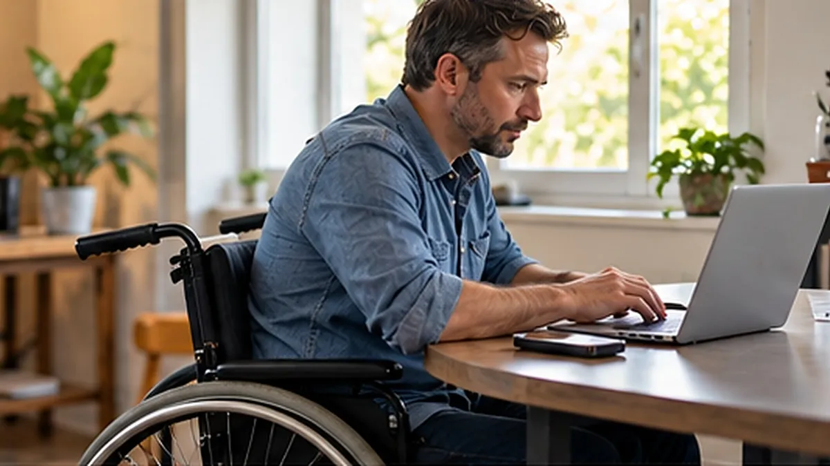 An ALS patient using a communication device with a caregiver
