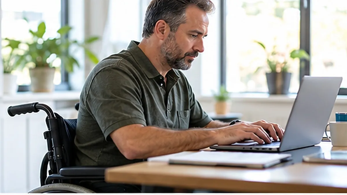 A person working part-time while receiving disability benefits and checking a pay stub